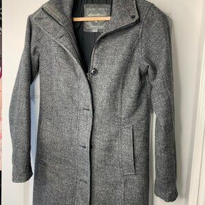 Eddie Bauer Men’s Grey Wool-Blend Long Winter Coat – Zip & Button Front